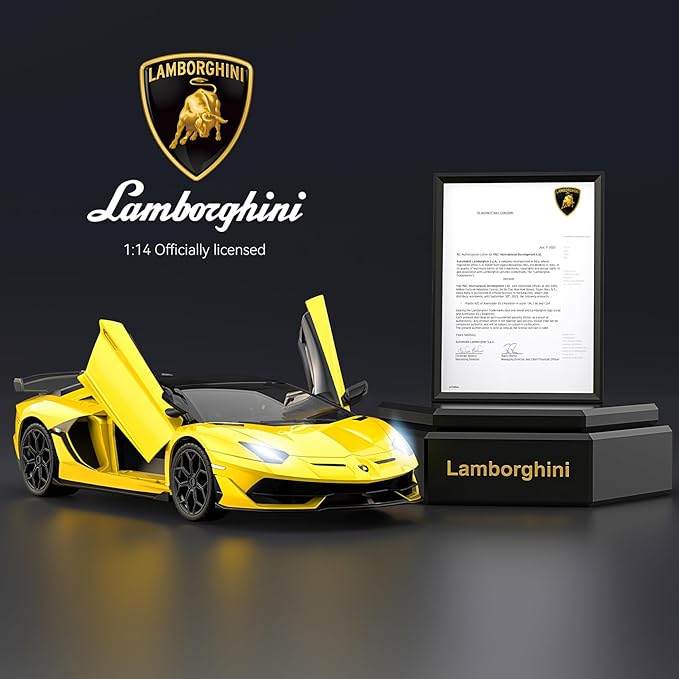 Lamborghini Remote Control Car, Officially Licensed 1:14 Lambo RC Car for Boys Girls Birthday Gift, Yellow Toys for 3 4 5 Years Old(Yellow)
