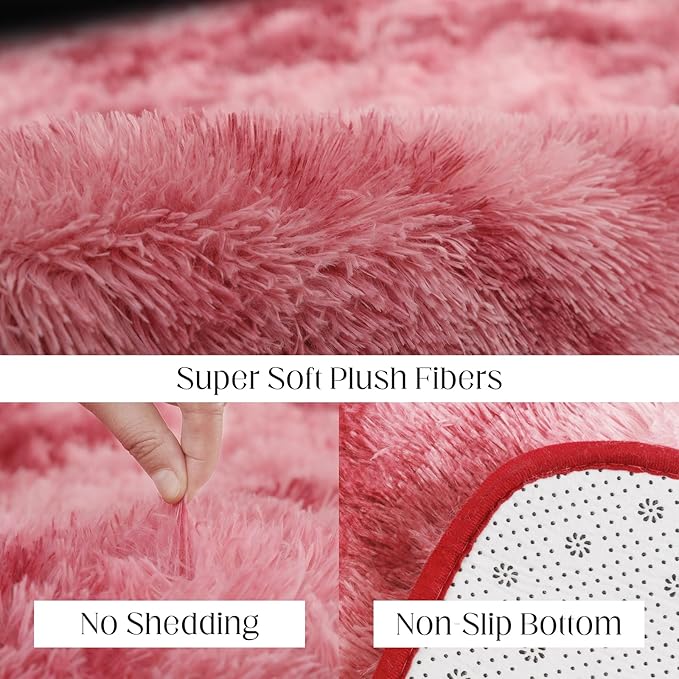 Luxury 4x6 Area Rug, Ultra Soft Rugs for Living Room, Plush Carpet Rugs for Bedroom, Non-Slip Indoor Rug for Nursery, Study Room, Playroom, Home Decor, Tie-Dyed Dark Pink