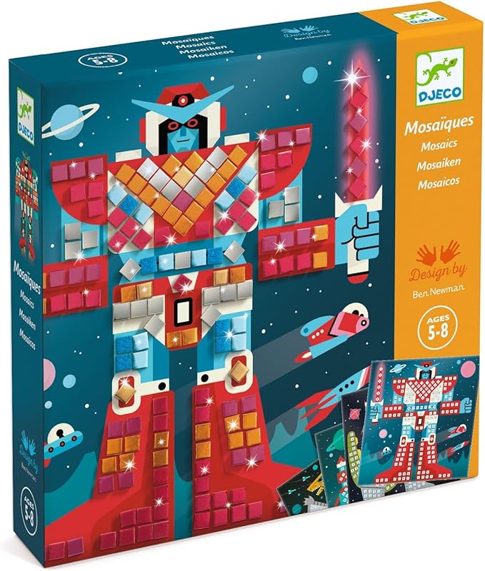 DJECO Space Battle Sticker Mosaic Kit - Craft Your Own Space Battle Scene for School or Gifts - Fun & Creative for Family & Friends, Boys & Girls, Mosaic Art Craft Kit for Kids 5+ - Multi