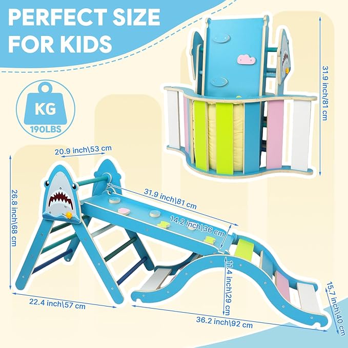 Pikler Triangle Set, Climbing Toys for Toddlers 1-3 Inside with Cushion,9 in 1 Toddler Climbing Toys Indoor, Montessori Foldable Wooden Pikler Triangle Set for Kids 1-3,Gift for Boys and Girls