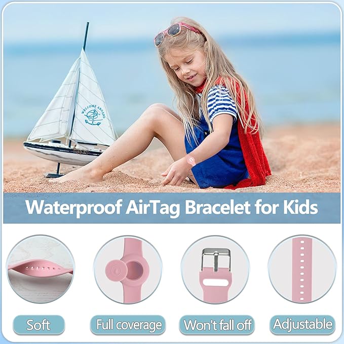 Waterproof Bracelet for AirTag Kids, Personalized Initial Letter Hidden Holder Compatible with Air Tag, Silicone Case for Airtag Adjustable Anti-Lost GPS Tracker for Toddler Child Elder, U