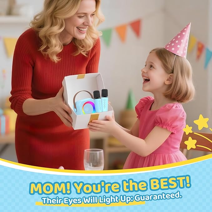 Karaoke Machine for Kids, Toys for 3-12 Years Old Girls Gifts, Kids Karaoke Microphone Machine Toy, Best Fun Christmas Birthday Gifts for 5 6 7 8 9 10 11 Years Teens Girl Boys Blue 2 Mic