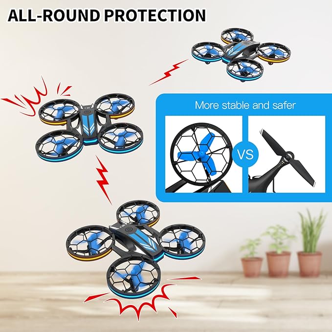 Mini Drones for Kids - RC Drone with Auto Hovering and Headless Mode, Quadcopter with LED Light, Propeller Full Protect, 3D Flips, 3 Batteries, Remote Control, Best Toys Gifts
