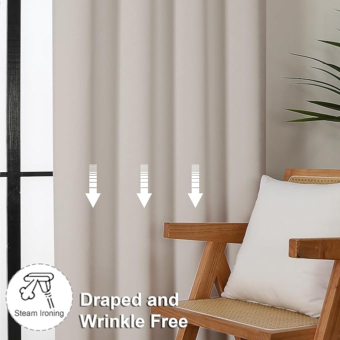 Simplebrand Ava Natural Short 36 Inches Blackout Curtain 2 Panels Set, Half Window Rod Pocket Privacy Curtain Tiers for Kitchen, Curtains Blackout for Bathroom Shades, W40 x L36 Inch, Natural