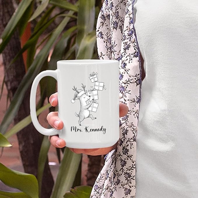 Personalized Deer Coffee Cup Gift For Family Friends Besties, Customized Name Deer Accent Coffee Mug, Awesome Animal Travel Mug Gift for Birthday Christmas, Deers White Ceramic Coffee Mug 11 15 Oz