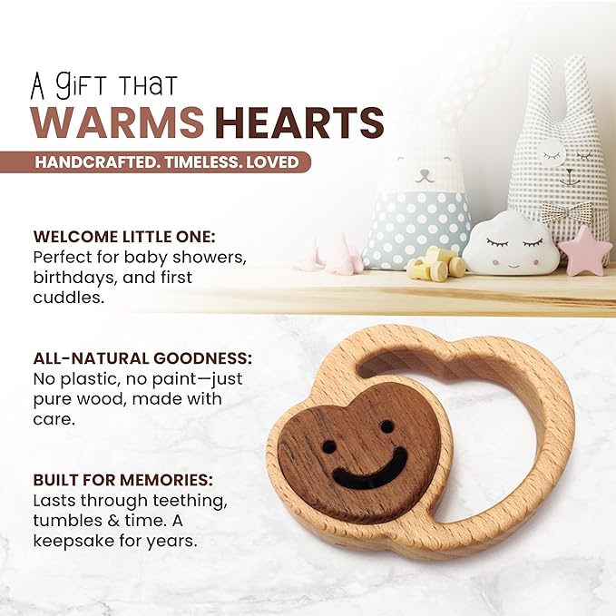 Baby Essentials β Wooden Teething Toy for 3β6 Months | Natural Baby Rattle | Safe Toys for Newborns