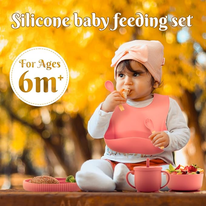Silicone Baby Feeding Set, 10 Pcs, Baby Led Weaning Supplies, BPA Free, Red