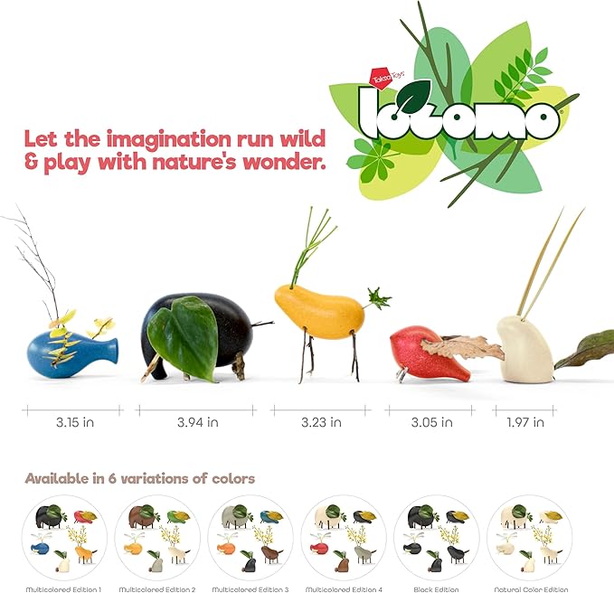 Taksa Toys Locomo Family Multicolored Edition IV (Set of 5) - Wooden Animal Figures Open-Ended Educational Outdoor Play to Trigger Childβs Imagination and The Love of Nature. Montessori Waldorf Toys