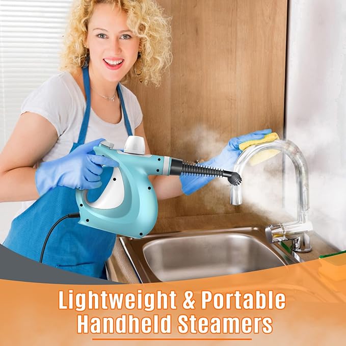 Pressurized Handheld Multi-Surface Natural Steam Cleaner with 12 pcs Accessories, Multi-Purpose Steamer for Home Use, Steamer for Cleaning Floor, Upholstery, Grout and Car (Blue)