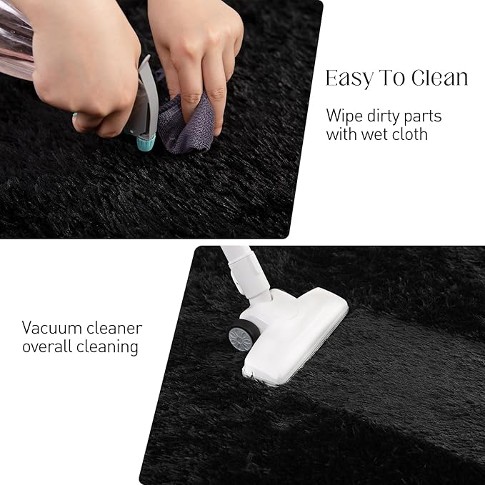 Black Area Rug - 9x12, Soft Plush for Living Room, Bedroom & Nursery, Non-Slip Indoor Carpet for Study, Kids Room Decor