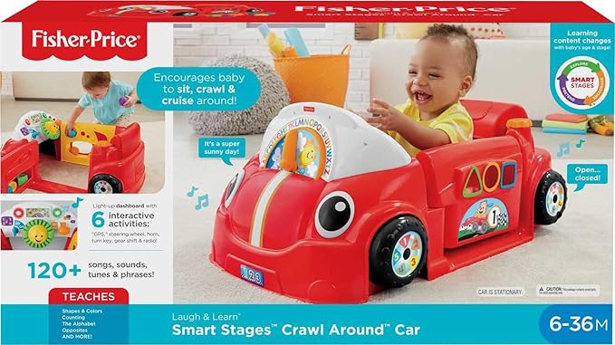 Fisher-Price Baby Toy Laugh & Learn Crawl Around Car Red Activity Center with Educational Music & Lights for Infants Ages 6+ Months (Amazon Exclusive)