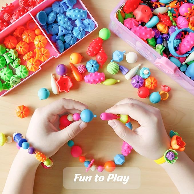 VERTOY Girls Toys Pop Beads Jewelry Making Kit for Toddlers - Arts and Crafts Kit for Girls Age 3 4 5 6 7 8 Year Old, Necklace Bracelet and Ring Creativity Snap Set, Best Children Birthday Gift