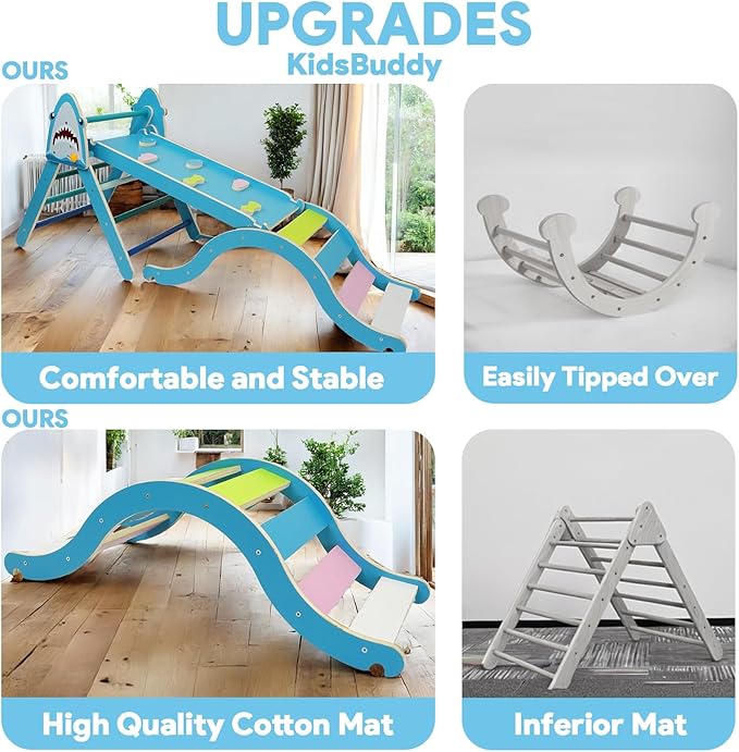 Pikler Triangle Set, Climbing Toys for Toddlers 1-3 Inside with Cushion,9 in 1 Toddler Climbing Toys Indoor, Montessori Foldable Wooden Pikler Triangle Set for Kids 1-3,Gift for Boys and Girls