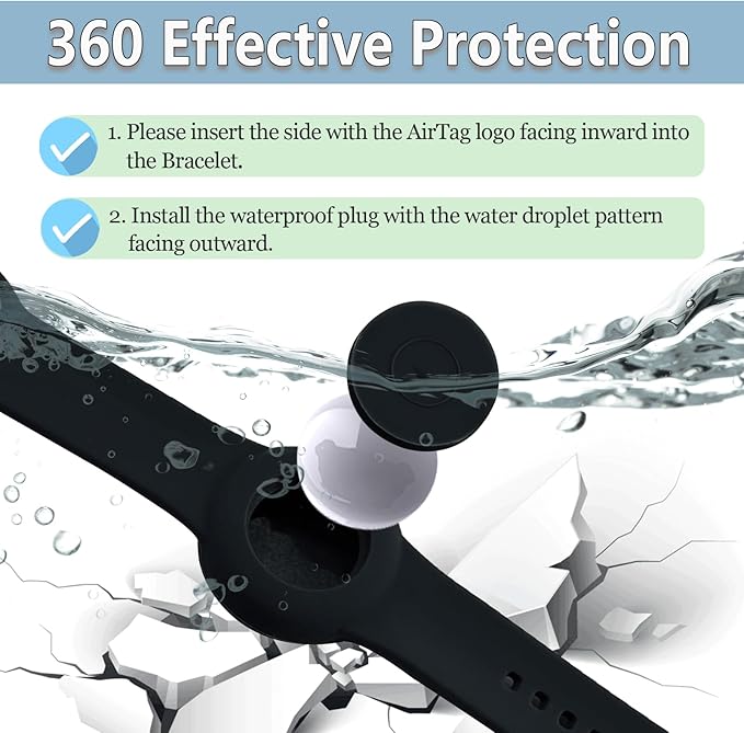 Waterproof Bracelet for AirTag Kids, Personalized Initial Letter Hidden Holder Compatible with Air Tag, Silicone Case for Airtag Adjustable Anti-Lost GPS Tracker for Toddler Child Elder, S