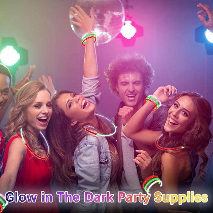 Red Glow Sticks Bulk,200 Pcs Glow Bracelets and Glow Necklaces with Connectors,Glow in The Dark Party Supplies,Glow Party Favors,Glowsticks for Party Christmas Carnival Birthday (8 Inch)