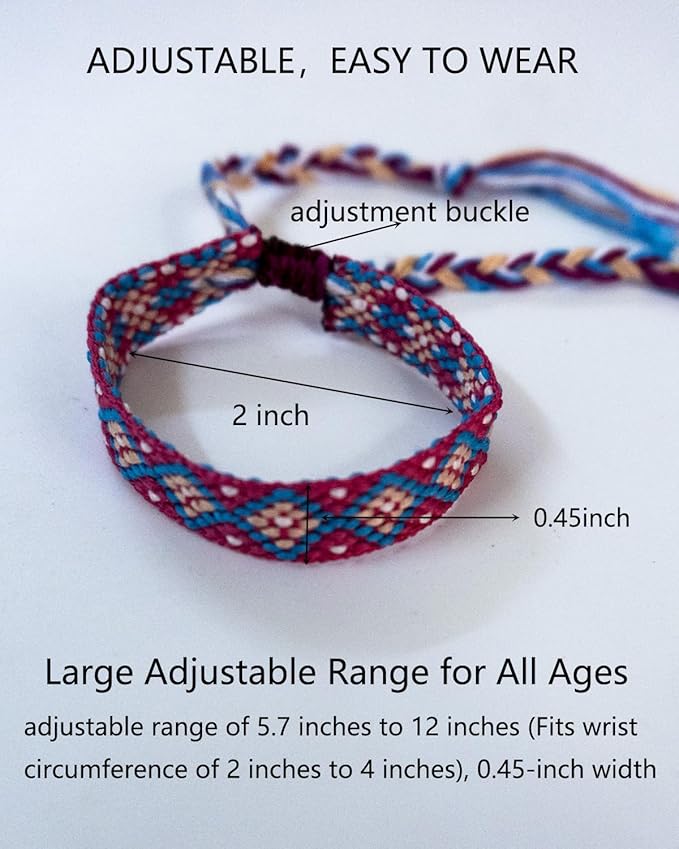 Woven Friendship Bracelets - Adjustable Nepal & Mexico Wave Anklets - 0.45 Inch Width - Diamond-Shaped Design - 12 Colorful Braided Bracelets for Best Friends, Kids, Women, Girls, and Men - Boho Surfer Beach Party VSCO Style