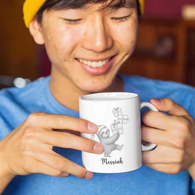 Sloth Ceramic Mug Cup Gift For Sloths Lover Boyfriend Girlfriend Birthday Christmas, Personalized Animal White Accent Tea Cup 11 15 Oz, Custom Name Sloths Coffee Mug Gift For Family Friends Besties