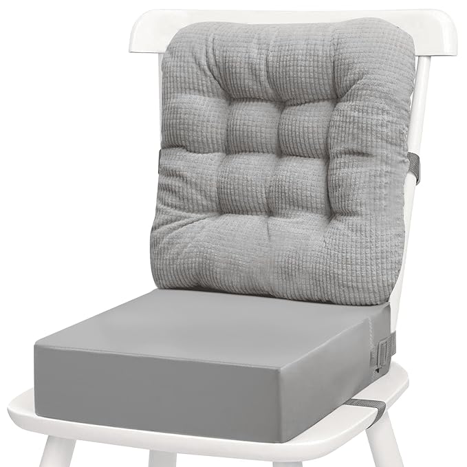 Toddler Booster Seat for Dining Table 2PC Upgraded 3.6IN Cushion with Soft Corduroy Backrest Infant Booster Seat for Kitchen Chair with Adjustable Straps - Non-Slip Base & Breathable Fabric 
