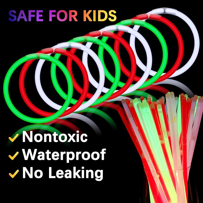Red Glow Sticks Bulk,200 Pcs Glow Bracelets and Glow Necklaces with Connectors,Glow in The Dark Party Supplies,Glow Party Favors,Glowsticks for Party Christmas Carnival Birthday (8 Inch)