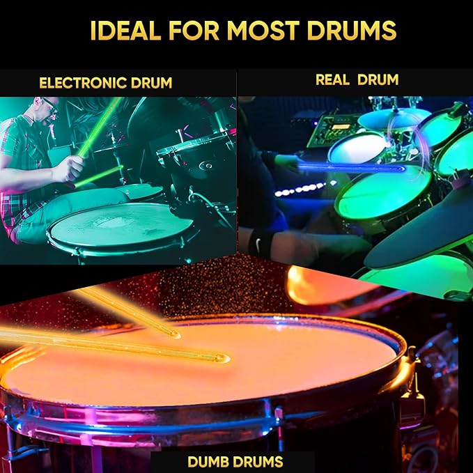Light Up Drum Sticks Rechargeable 15 Color Changing Led Personalized Drumsticks for Kids Drummer Gifts Drum Accessories