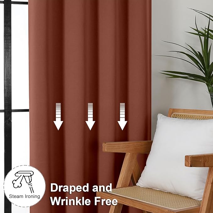 Simplebrand Ava Terracotta Short 36 Inches Blackout Curtain 2 Panels Set, Half Window Rod Pocket Privacy Curtain Tiers for Kitchen, Curtains Blackout for Bathroom Shades, W40 x L36 Inch, Terracotta