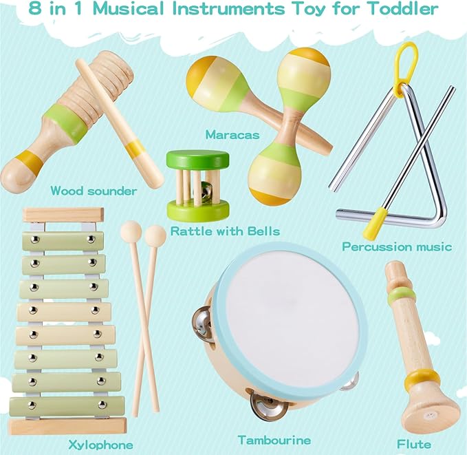 Xylophone for Toddlers 1-3, Montessori Toys for 1 Year Old, Baby Instruments Wooden Percussion Set, Baby Xylophone for Boys and Girls, Preschool Educational Birthday Gifts