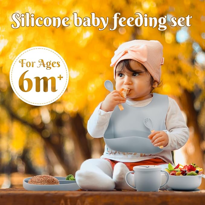 Silicone Baby Feeding Set 10 Pcs, Baby Led Weaning Supplies, BPA Free, Blue