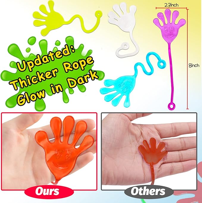 Thremhoo 40Pcs Glow in the Dark Sticky Hands Kids Party Favor Supplies Goodie Bag Stuffer Pinata Return Gift Stretchy Class Prize Carnival Sensory Goody Party Pinata Filler Treasure Box Bulk Toy