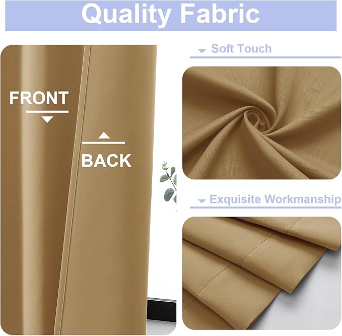 Simplebrand Ava Gold Short 36 Inches Blackout Curtain 2 Panels Set, Half Window Rod Pocket Privacy Curtain Tiers for Kitchen, Curtains Blackout for Bathroom Shades, W40 x L36 Inch, Gold
