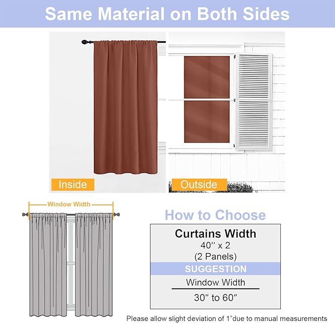Simplebrand Ava Terracotta Short 36 Inches Blackout Curtain 2 Panels Set, Half Window Rod Pocket Privacy Curtain Tiers for Kitchen, Curtains Blackout for Bathroom Shades, W40 x L36 Inch, Terracotta