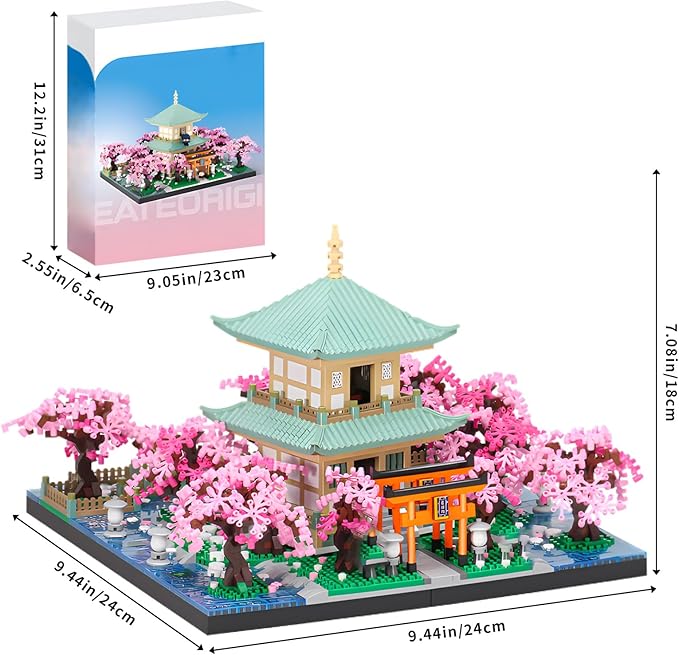 Cherry Blossom Micro Mini Building Block Sets Toy for Adults,Japanese Bonsai Tree House Architecture Gifts for Kids 14+(3809 Pieces)