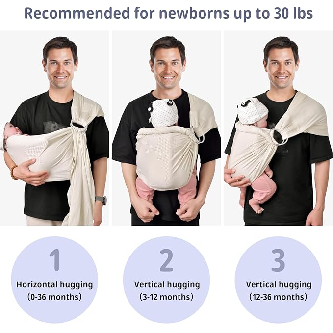Water Ring Sling Baby Carrier, Adjustable Lightweight Breathable Newborn Carrier Sling for Summer, Swimming, Pool, Beach, Front Chest Mesh Infant Wrap Carrier for Baby Gift ( Beige