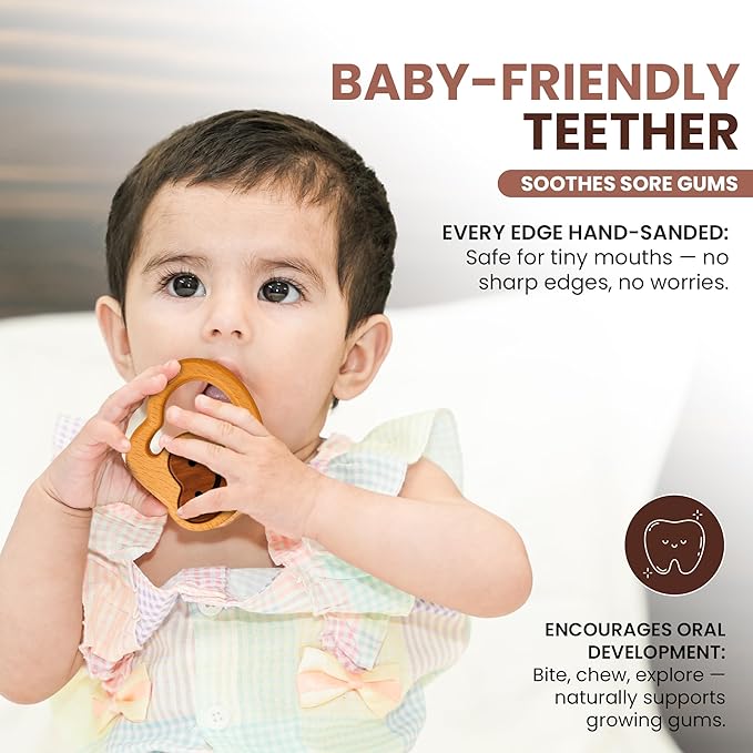 Baby Essentials β Wooden Teething Toy for 3β6 Months | Natural Baby Rattle | Safe Toys for Newborns