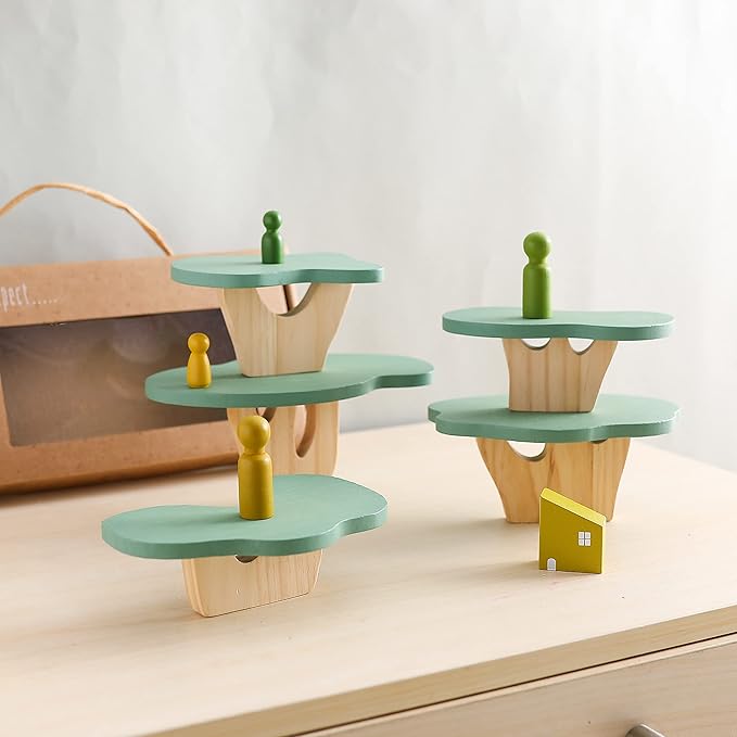 Wooden Tree Toy 15 PCS Wood Stacking Forest Toys for Toddlers, Peg Doll and Tree Sensory Toys Educational Balancing Activities Toy, Montessori Toys for Toddlers 1 2 3 Year Old