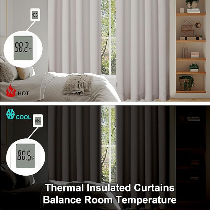 Simplebrand Ava Natural Short 36 Inches Blackout Curtain 2 Panels Set, Half Window Rod Pocket Privacy Curtain Tiers for Kitchen, Curtains Blackout for Bathroom Shades, W40 x L36 Inch, Natural