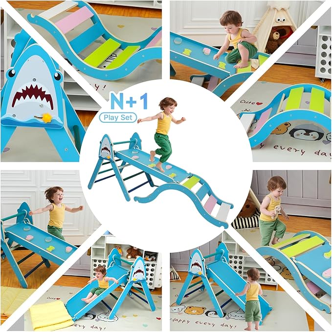 Pikler Triangle Set, Climbing Toys for Toddlers 1-3 Inside with Cushion,9 in 1 Toddler Climbing Toys Indoor, Montessori Foldable Wooden Pikler Triangle Set for Kids 1-3,Gift for Boys and Girls