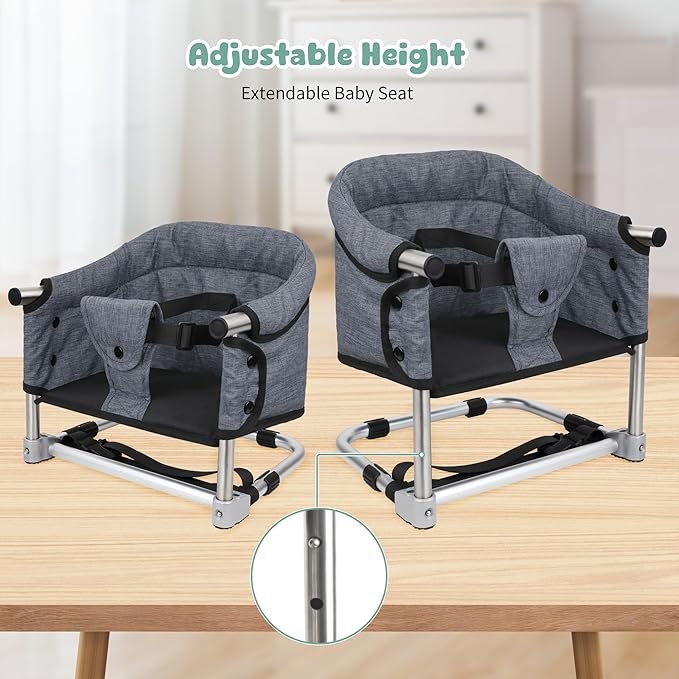 Booster Seat for Dining Table: Portable Toddler Booster Chair with Safety Buckle and Height Adjustable, Foldable Baby Feeding Chair, Kids High Chair Booster Seat for Kitchen Home Travel - Red