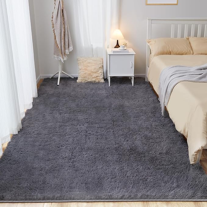 Fluffy Area Rug, 4x5.8 Grey Rugs for Bedroom, Soft Plush Area Rugs for Living Room, Nursery, Study Room, Dressing Room, Home Decor