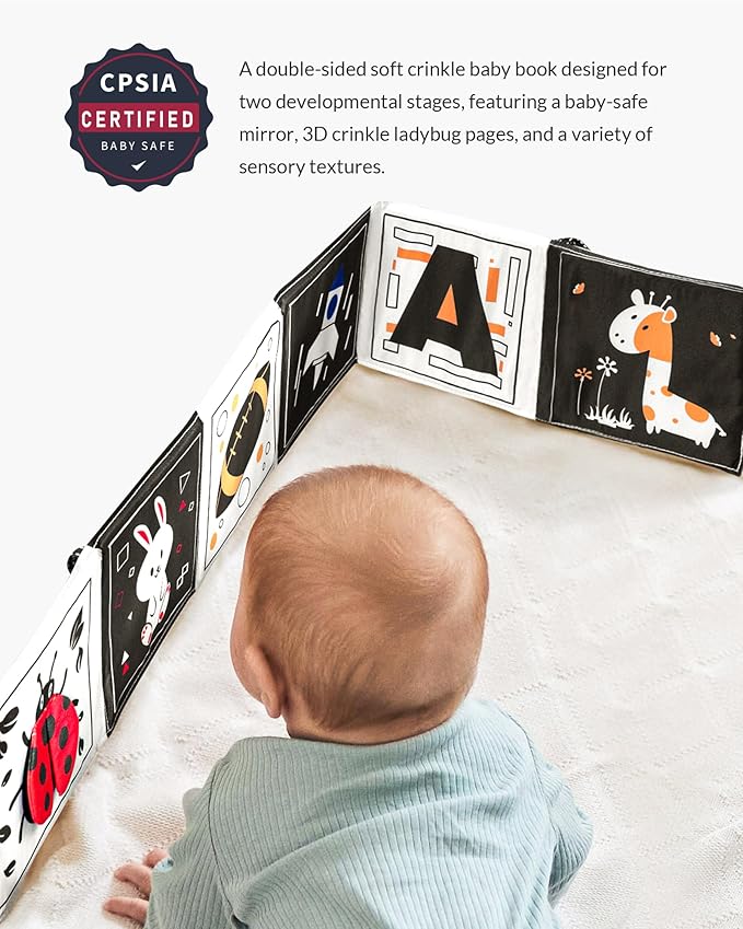 Infinno High Contrast Baby Toys for Newborn, Tummy Time Mirror Black and White Toys for 0-6 Months, Visual Sensory for Infant 0-3-6 Months, Newborn Baby Registry Essential Stuffers