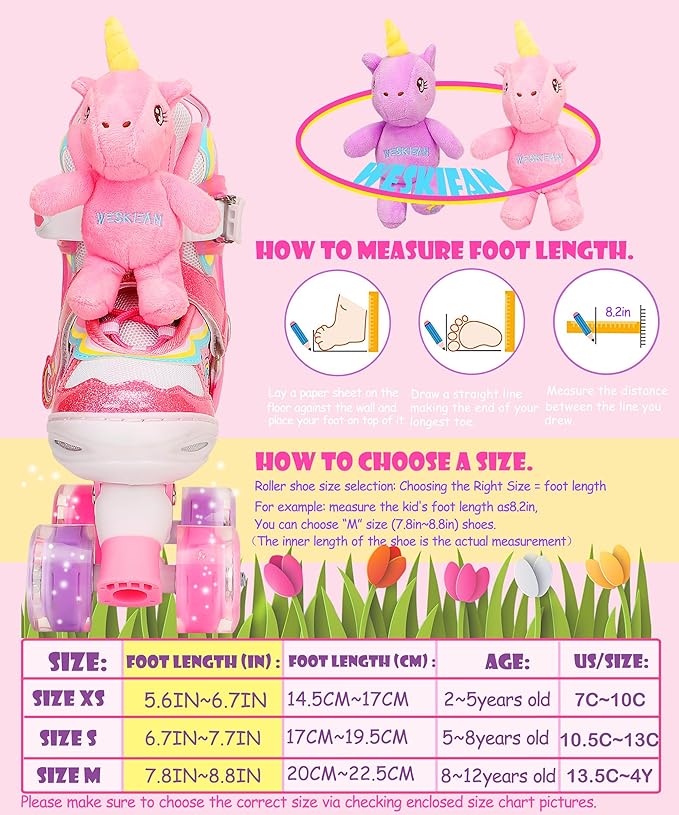 Unicorn Doll Kids Toddler Roller Skates for Girls,WESKIFAN Quad Skating Shoes with Shiny Light up Wheels&Adjustable Sizes Beginners rollerskates for Birthday Xmas Gifts,Patines para NiƱas NiƱos