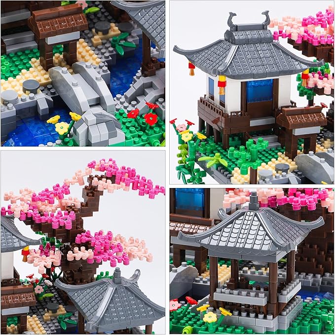 Cherry Blossom Bonsai Tree Building Block Sets with Acrylic Display Box Chinese Architecture of Peach Blossom Micro Mini Building Set Toy Gift for Kids Adults(3320 Pieces)