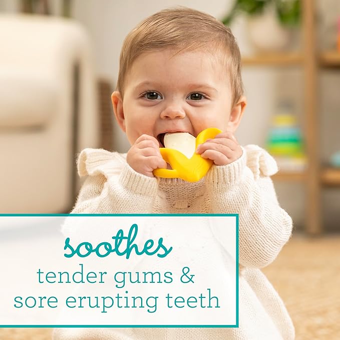 Infantino Lil' Nibbles Textured Silicone Baby Teether - Sensory Exploration and Teething Relief with Easy to Hold Handles, Yellow Banana, 0+ Months