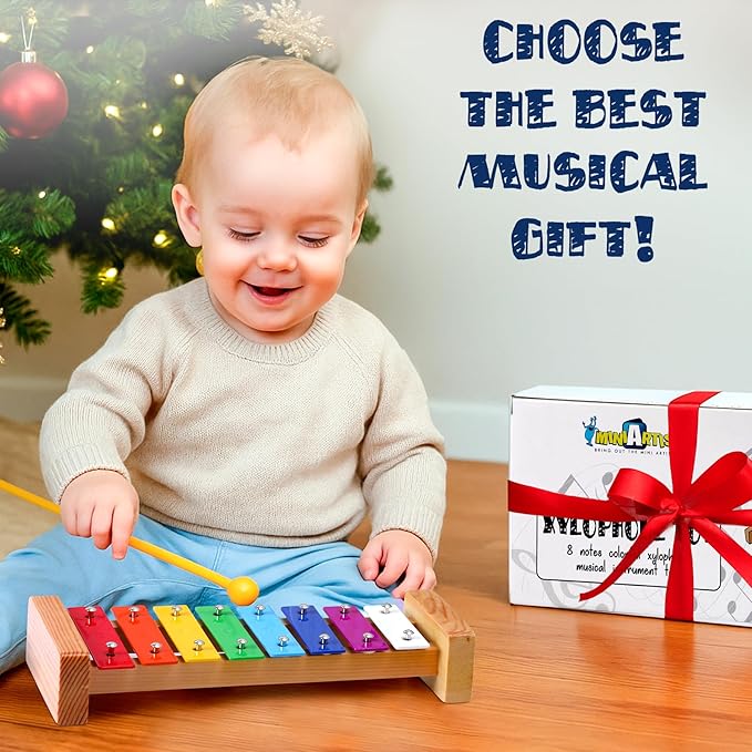 MINIARTIS Xylophone for Kids and Toddlers | 8 Notes Colorful Wooden Xylophone with Mallets and 15 Music Songbook | Kids Musical Instrument Educational Montessori Toys