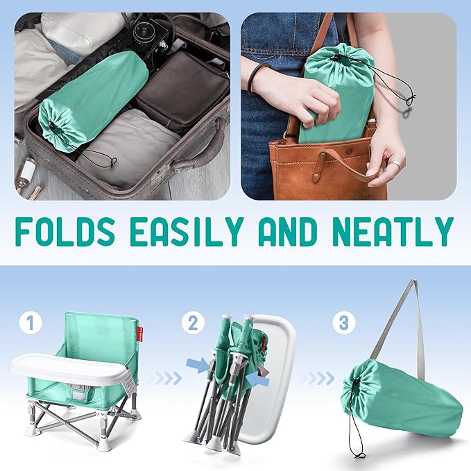 Tiny Marvels Portable 3-in-1 Baby Booster Seat – Cozy Floor Seat, Feeding Seat with Tray, Toddler Booster – Compact, Foldable, Safe with Child Safety Belt Carry Bag – Perfect for Travel & Family Time