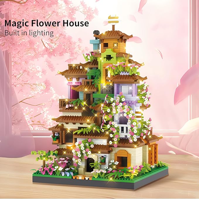 Cherry Blossom Tree House Micro Mini Building Block Sets for Adult,Flowers Treehouse Modell Villa Kit for Woman Kids(3350 Pieces)
