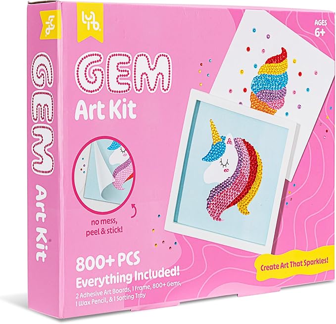 Ice Cream & Unicorn Gem Art Kit- 800+ pc Set, DIY Craft Project, Create Art That Sparkles, No-Mess Peel & Stick, Kids Ages 6+