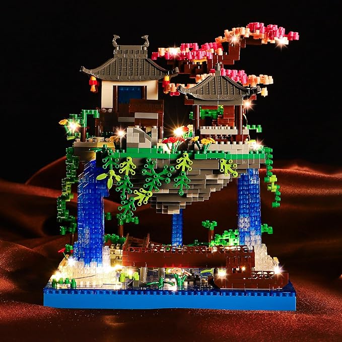 Cherry Blossom Bonsai Tree Building Block Sets with Acrylic Display Box Chinese Architecture of Peach Blossom Micro Mini Building Set Toy Gift for Kids Adults(3320 Pieces)