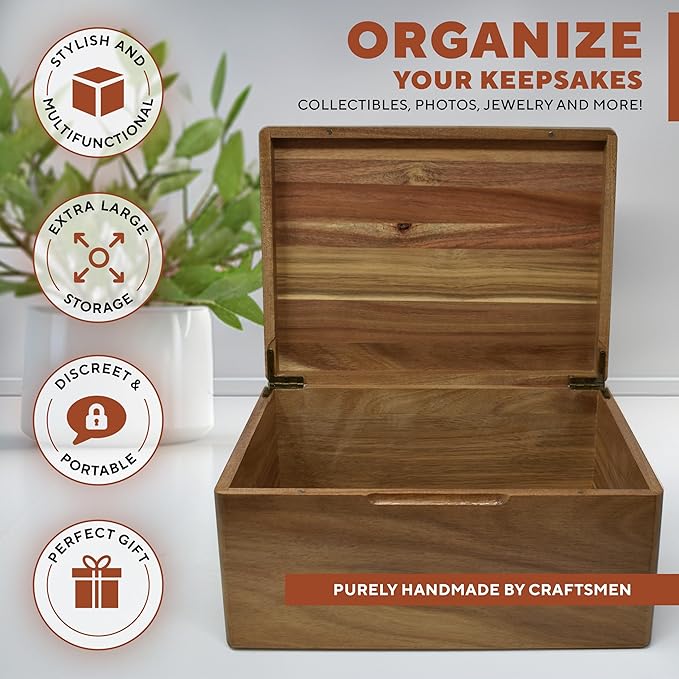 Wooden Box Gift for Couple - Personalized Keepsake Box Engraved Floral Heart, 5th Wedding Gift Couple, Acacia Wood Decorative Chest, Custom Memory Boxes, Surprise Love Message, 11.5 x 8.5 x 5.5 in
