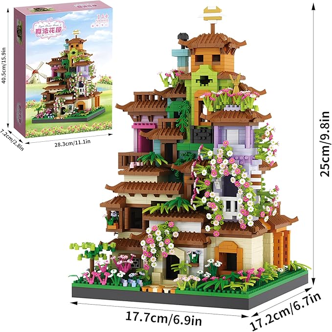 Cherry Blossom Tree House Micro Mini Building Block Sets for Adult,Flowers Treehouse Modell Villa Kit for Woman Kids(3350 Pieces)