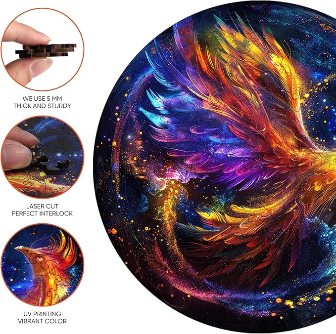 Wooden Puzzles for Adults, Phoenix Puzzle Color Challenge Jigsaw Puzzles 200 Piece, (Medium,11.2 in) Thickened Unique Shapes Family Reunion Puzzle, Best Gift for Adults and Kids, Family Game
